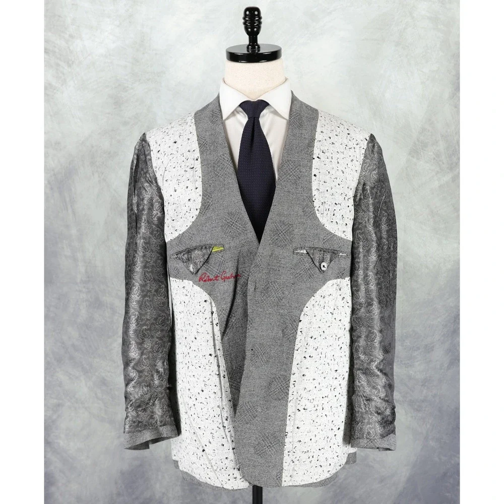 Robert Graham Sport Coat Blazer Mens 40R Classic Fit Linen Cotton Gray Plaid